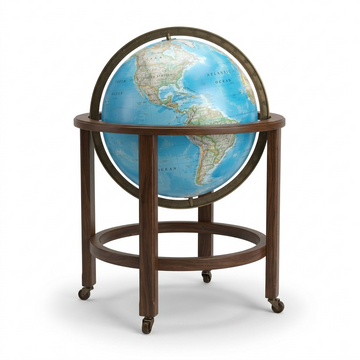 Replogle NG Kingsley – Globe sur pied lumineux 16 po bleu EN — Gros plan de la cartographie et des détails