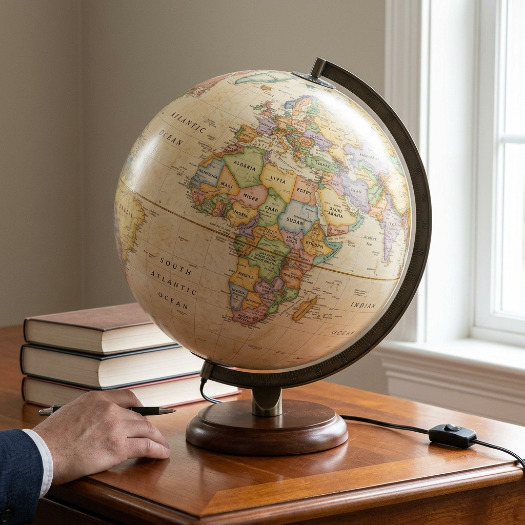 Replogle Globes National Geographic ADAMS Illuminated Antique Desktop Globe (MPN 83504) hero shot on white.