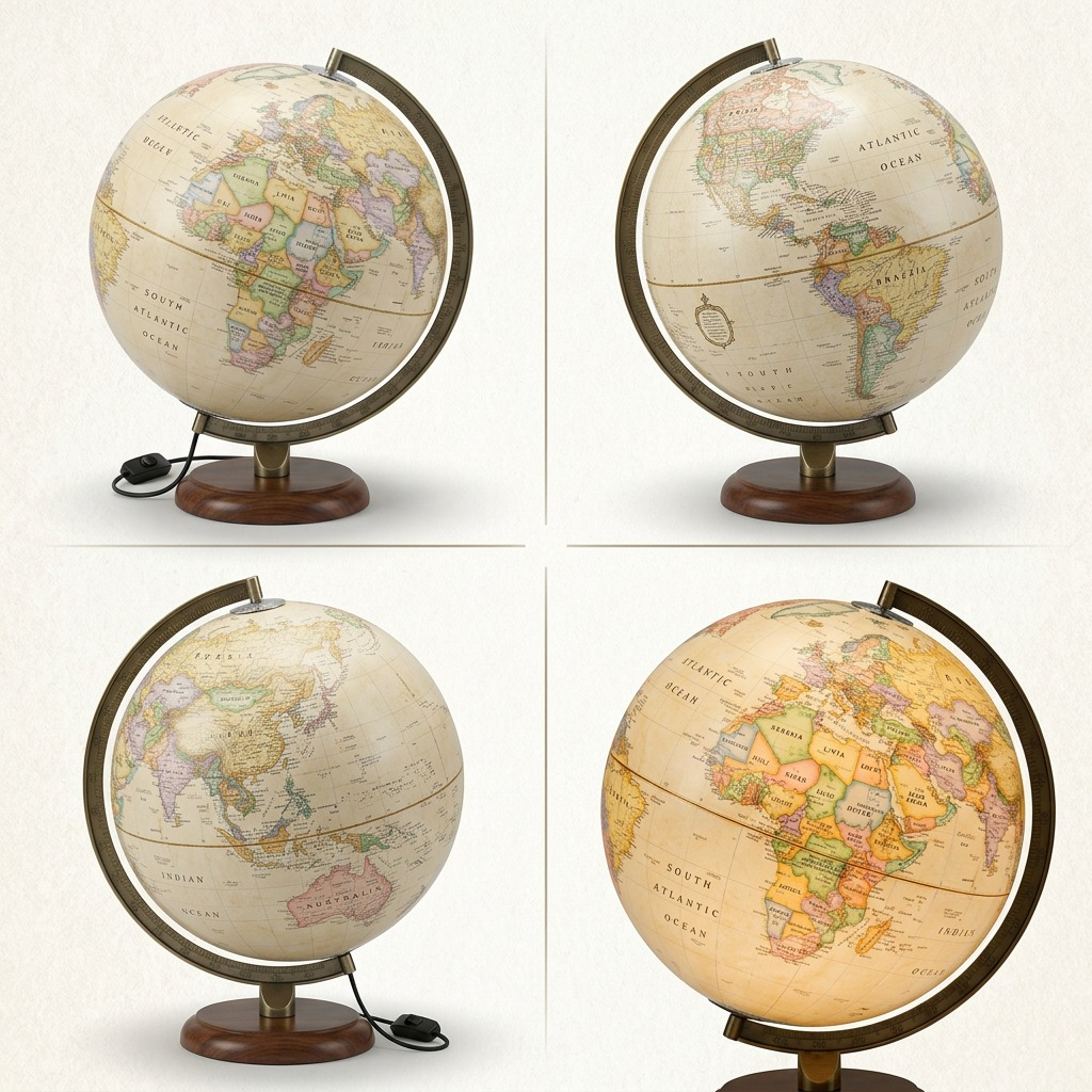 Replogle NG ADAMS – Globe lumineux antique — Montage présentant plusieurs vues du produit