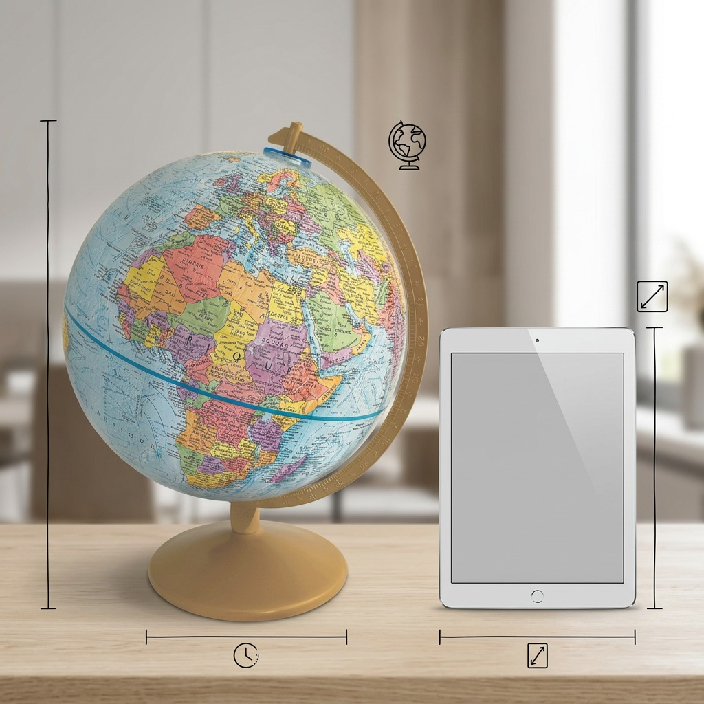 A high-resolution ecommerce hero shot of the 12-inch Replogle Globes Explorer blue ocean desk globe in French, featuring its distinctive bronze-colored meridian and base, on a pure white background.