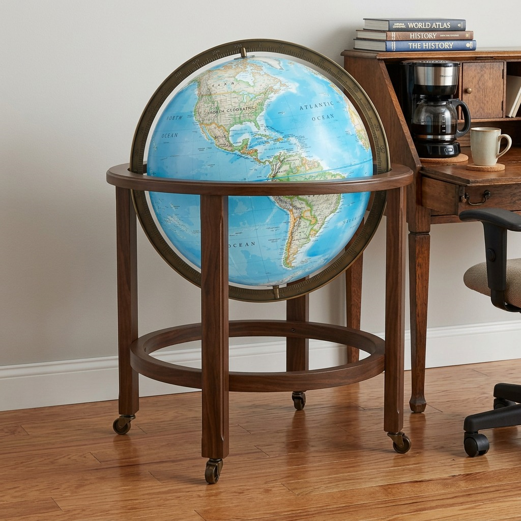Replogle NG Kingsley – Globe sur pied lumineux 16 po bleu EN — Vue du produit avec repère de taille