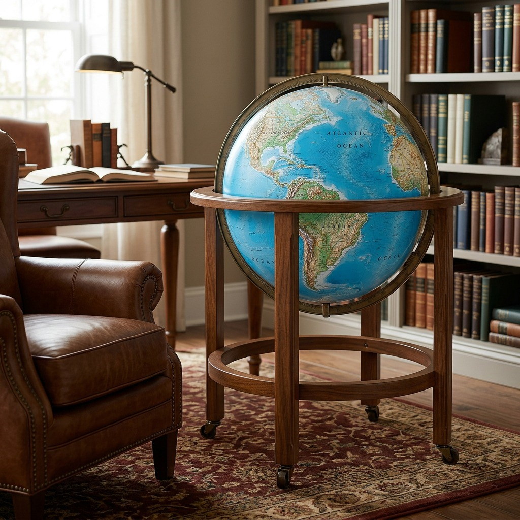 Replogle NG Kingsley – Globe sur pied lumineux 16 po bleu EN — Vue du produit avec repère de taille