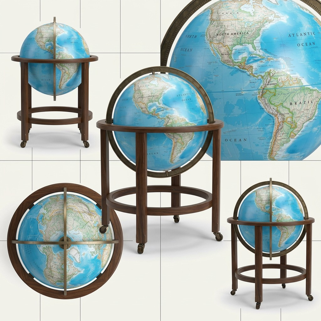 Replogle NG Kingsley – Globe sur pied lumineux 16 po bleu EN — Montage présentant plusieurs vues du produit