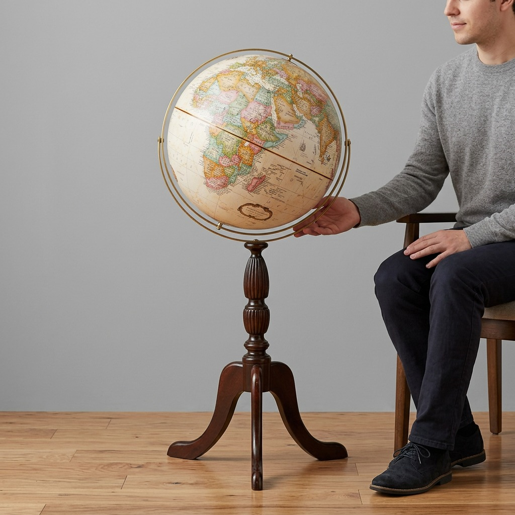 Replogle Cambridge vintage-style floor globe with antique ocean and wooden stand.