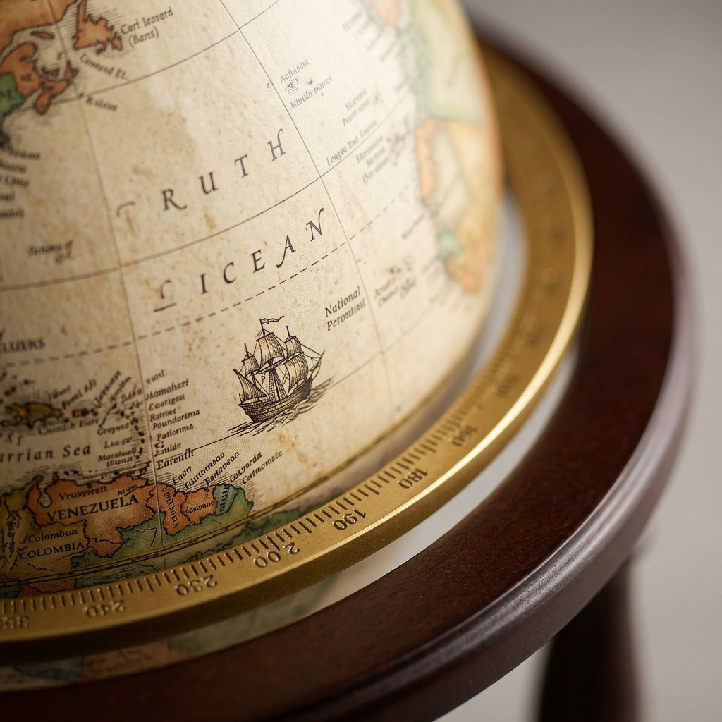 Replogle NG GOODALL – Globe antique — Gros plan de la cartographie et des détails