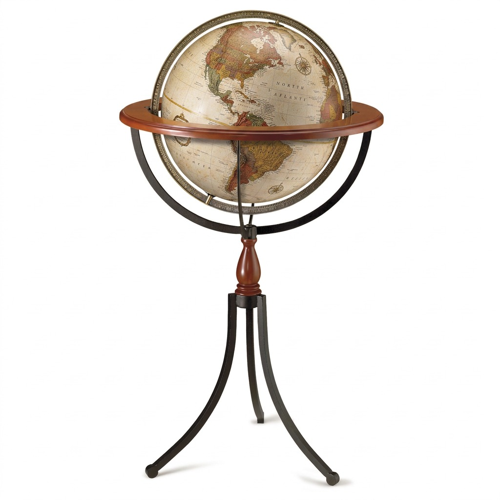 Replogle Santa Fe – Globe sur pied 16 po antique EN — Détail du socle ou du support