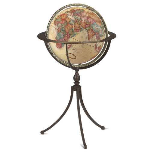 Replogle Marin – Globe sur pied 16 po antique EN — Gros plan de la cartographie et des détails