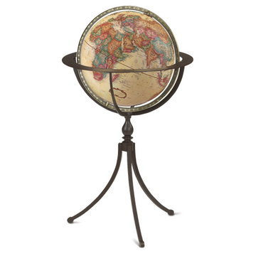 Replogle Marin – Globe sur pied 16 po antique EN — Gros plan de la cartographie et des détails
