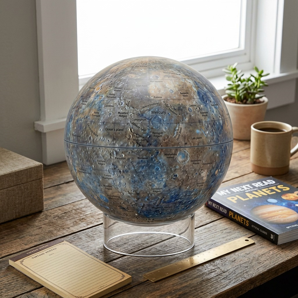 Replogle Astro MERCURY – Globe multicolore — Présentation dans un décor de bureau ou de maison