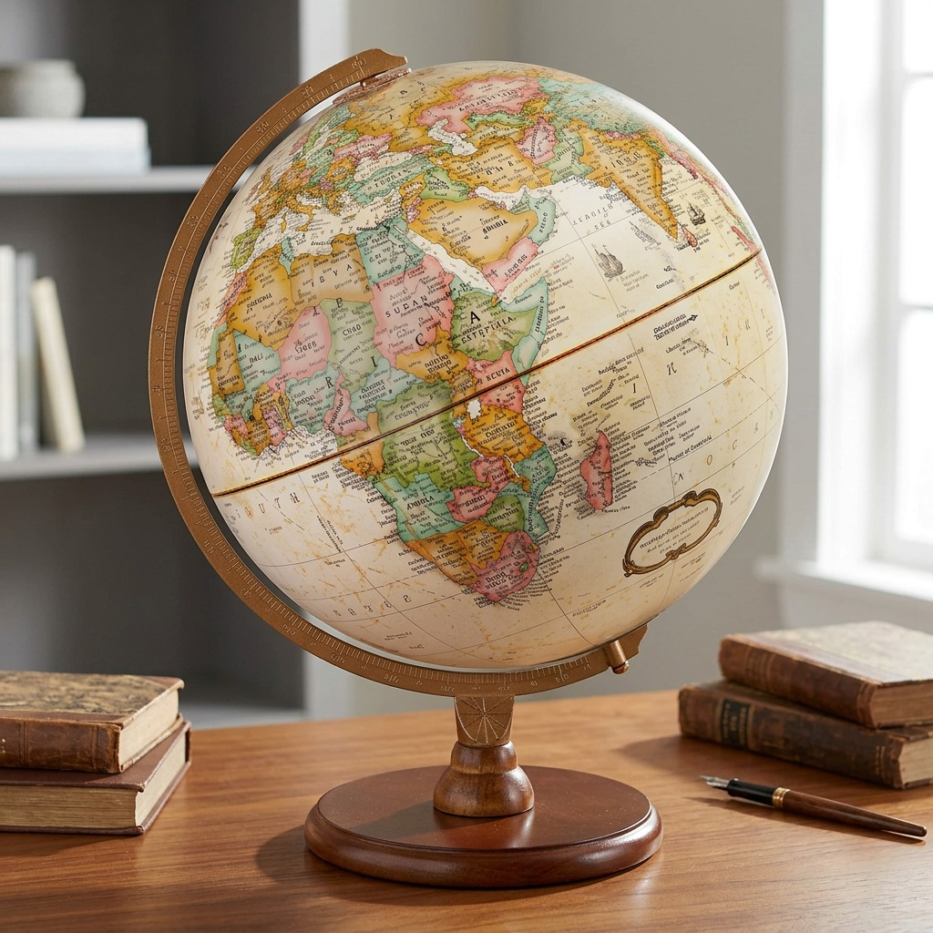 Replogle Hastings – Globe de bureau 12 po antique EN — Présentation dans un décor de bureau ou de maison