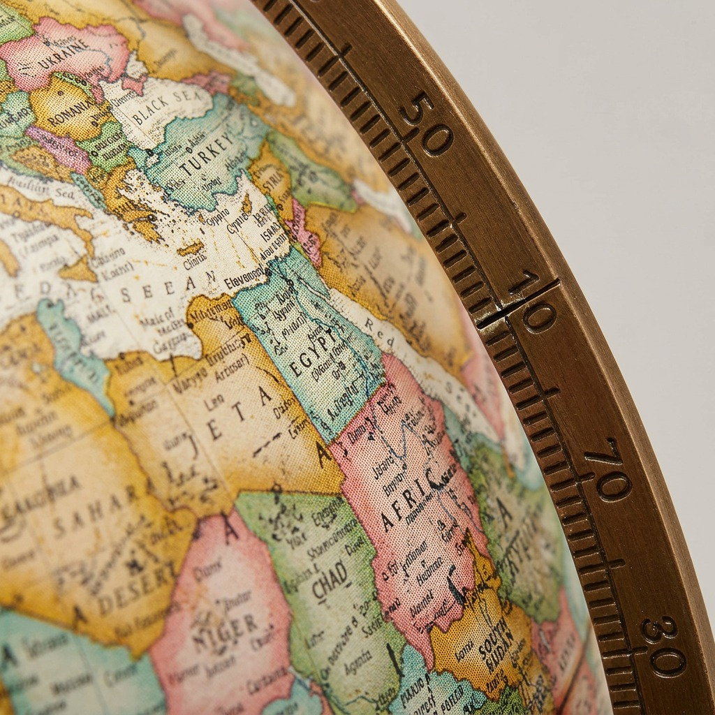 Replogle Hastings – Globe de bureau 12 po antique EN — Gros plan de la cartographie et des détails