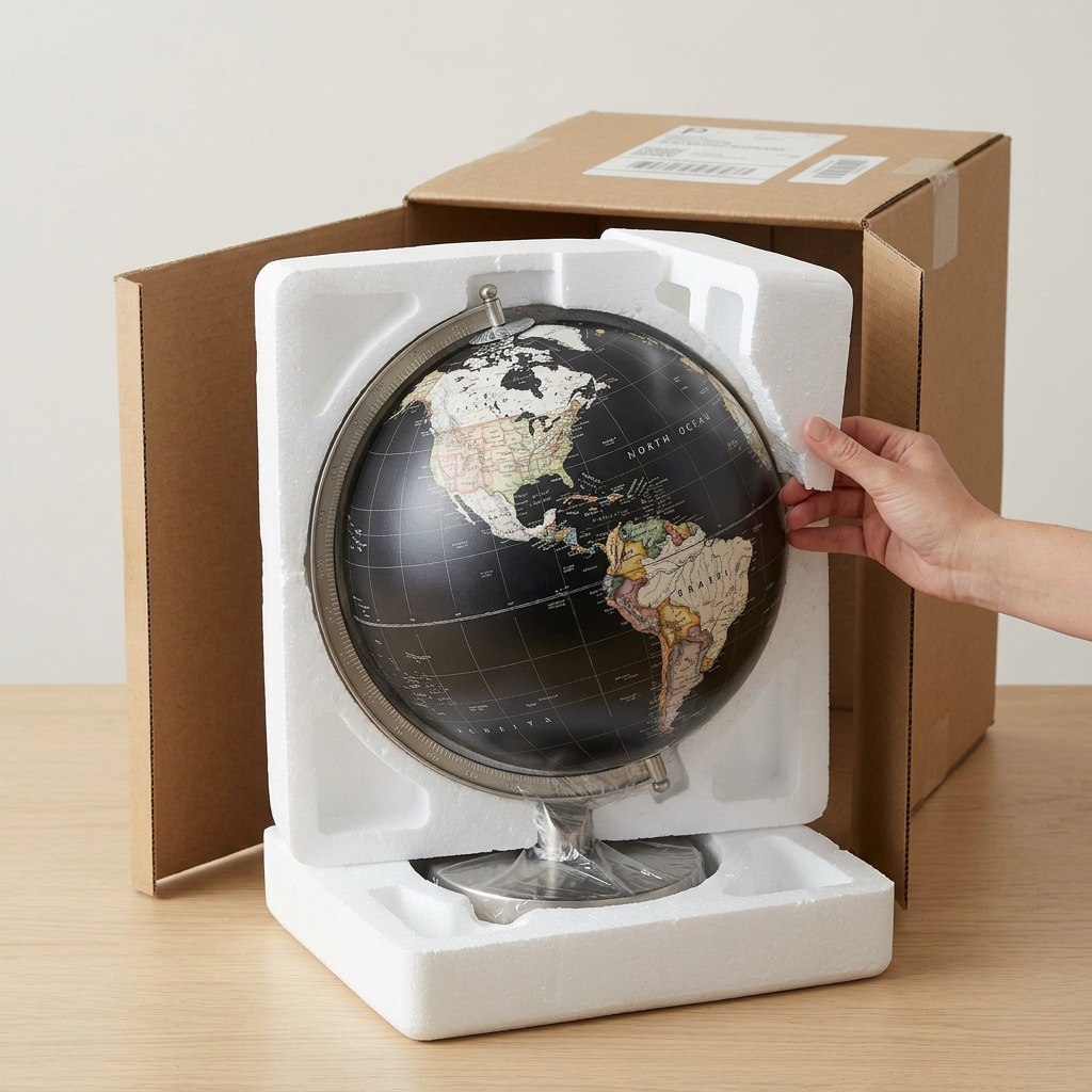 A high-resolution product shot of the Replogle National Geographic Bancroft black globe. The black world map with pastel country outlines is mounted on a satin nickel semi-meridian and a brushed metal circular base, centered on a clean white background.
