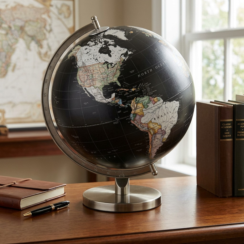 Replogle NG BANCROFT – Globe noir — Présentation dans un décor de bureau ou de maison