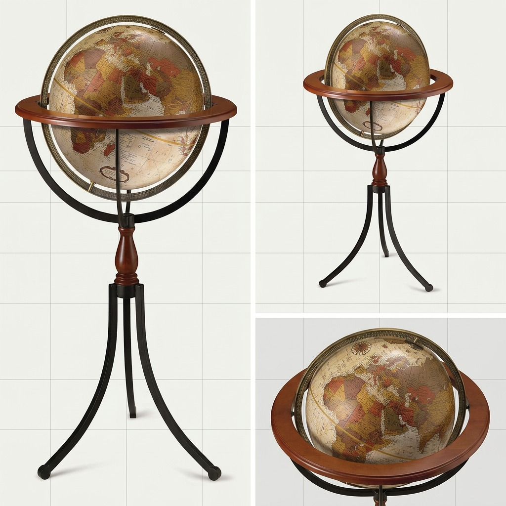 Replogle Santa Fe – Globe sur pied 16 po antique EN — Gros plan de la cartographie et des détails