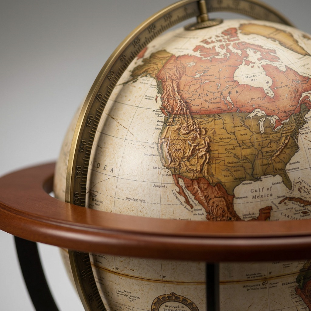 Replogle Santa Fe – Globe sur pied 16 po antique EN — Gros plan de la cartographie et des détails