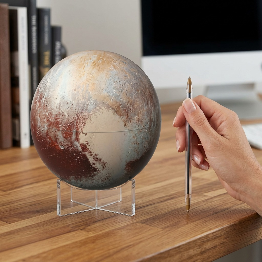 A clear, high-resolution hero shot of the detailed Replogle Pluto Globe on its acrylic stand.