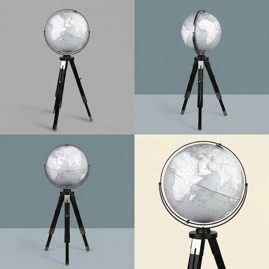 Replogle Willston – Globe sur pied 16 po gris EN — Montage présentant plusieurs vues du produit