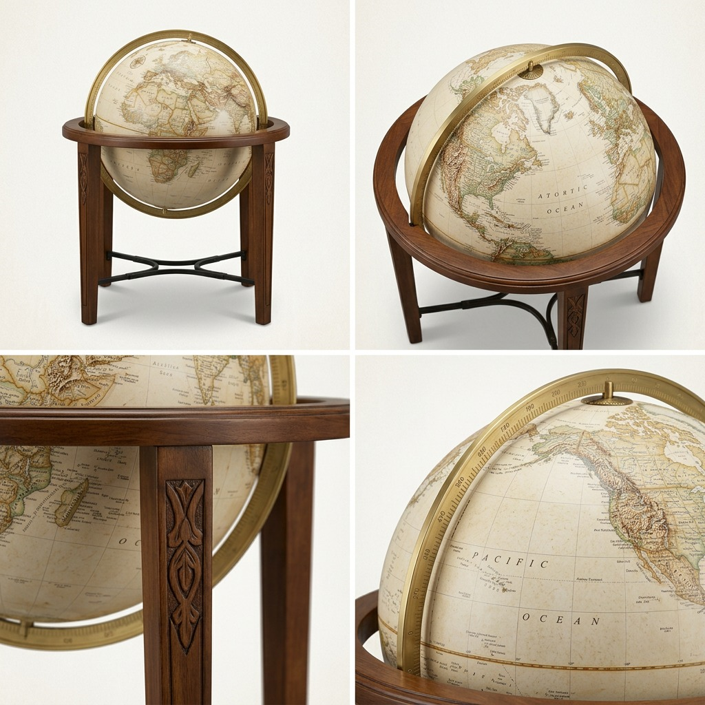 Replogle NG Jameson – Globe sur pied 16 po antique EN — Montage présentant plusieurs vues du produit