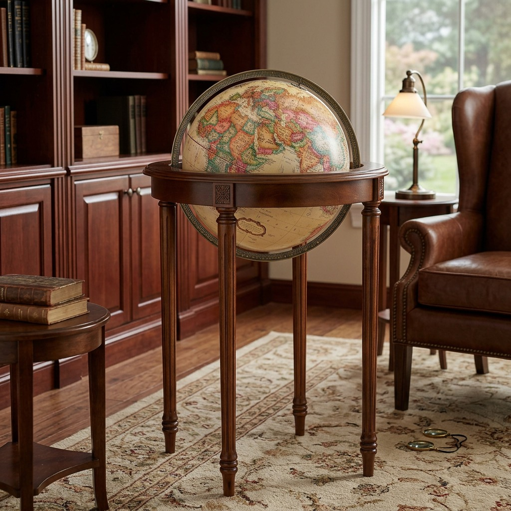 Replogle Regency – Globe sur pied 16 po antique EN — Présentation dans un décor de bureau ou de maison