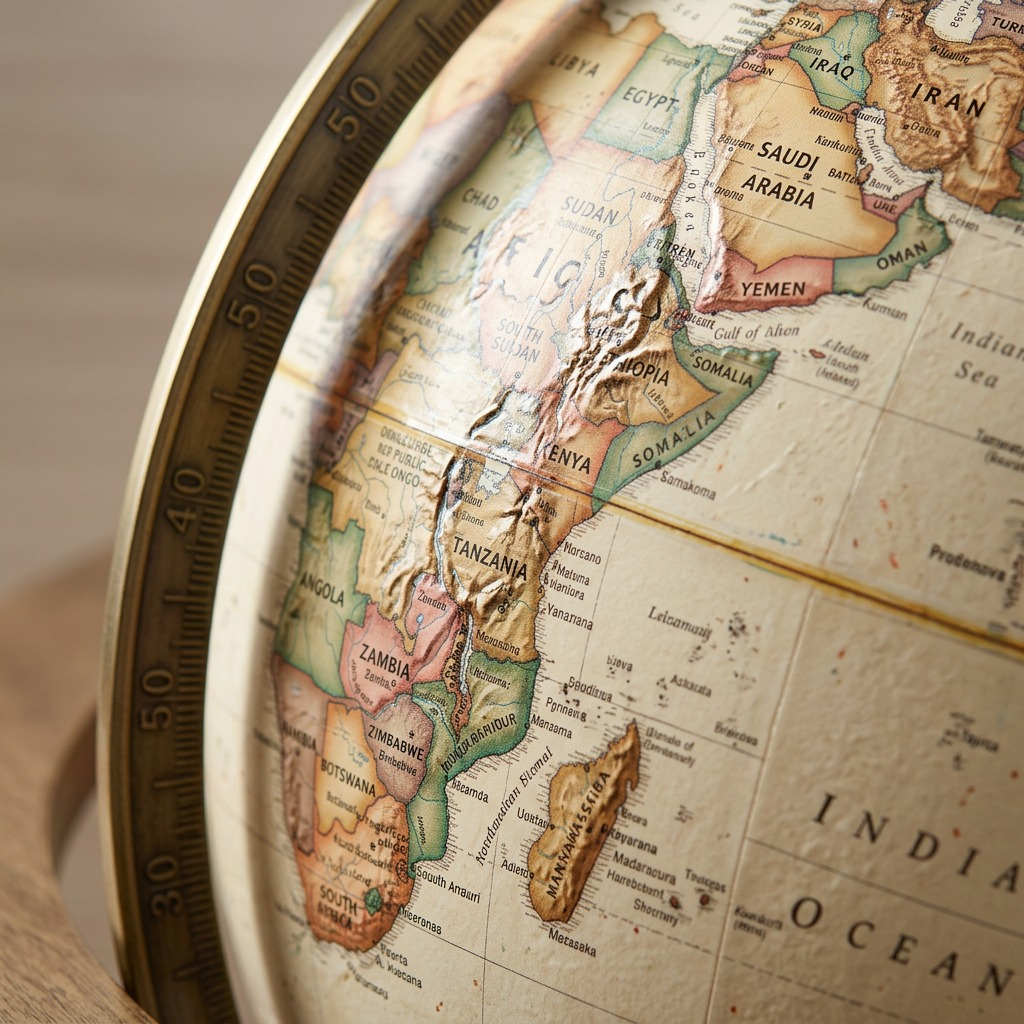 Replogle Regency – Globe sur pied 16 po antique EN — Gros plan de la cartographie et des détails