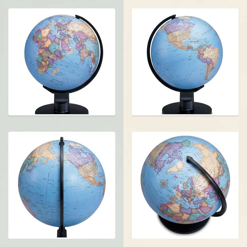 Replogle Trekker – Globe de bureau 6 po bleu FR — Montage présentant plusieurs vues du produit