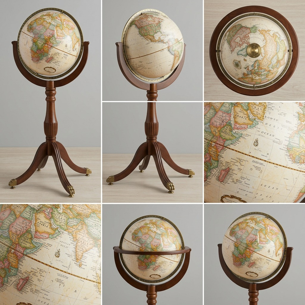 Replogle Sherbrooke – Globe sur pied 16 po antique EN — Montage présentant plusieurs vues du produit