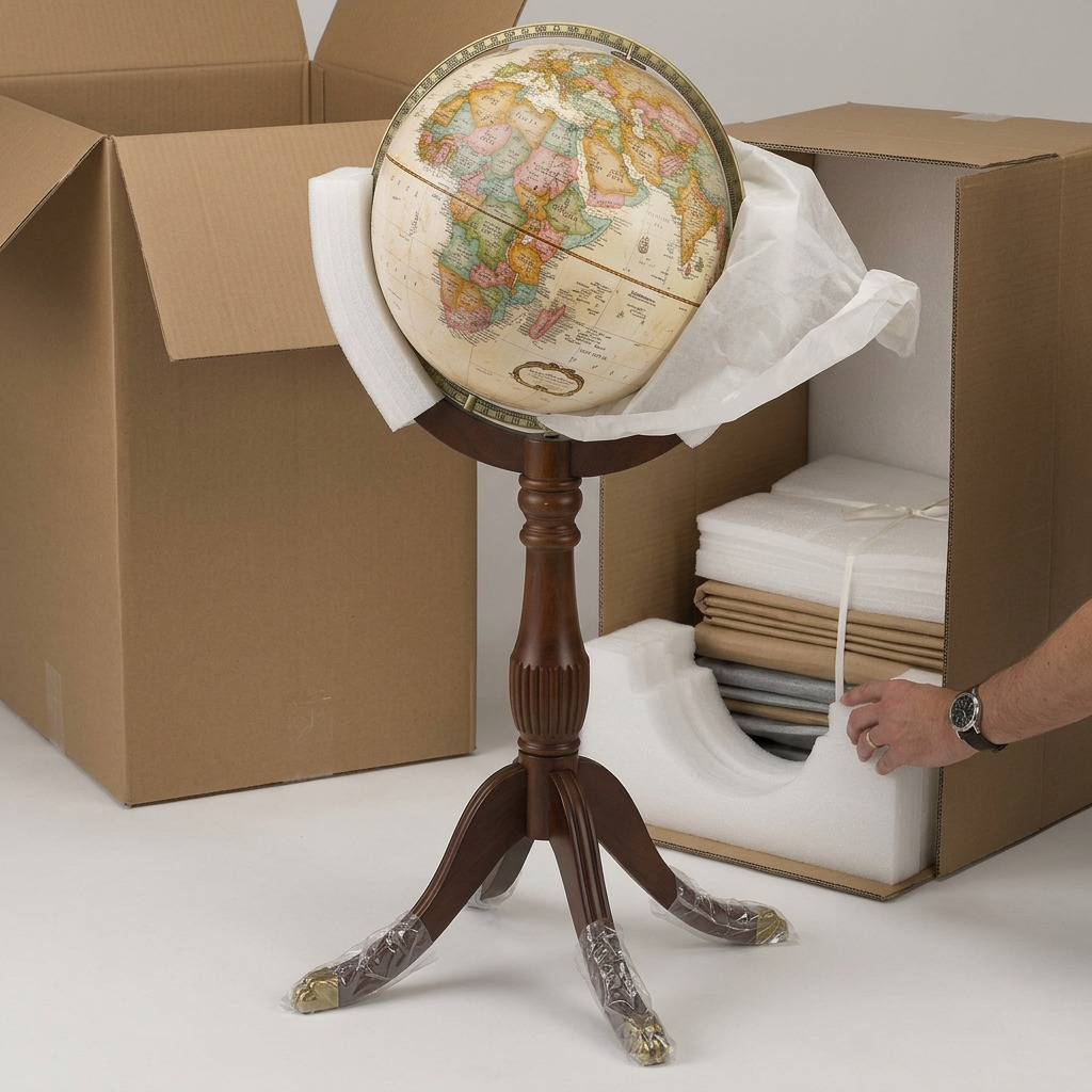Replogle Sherbrooke – Globe sur pied 16 po antique EN — Présentation du produit et de son emballage