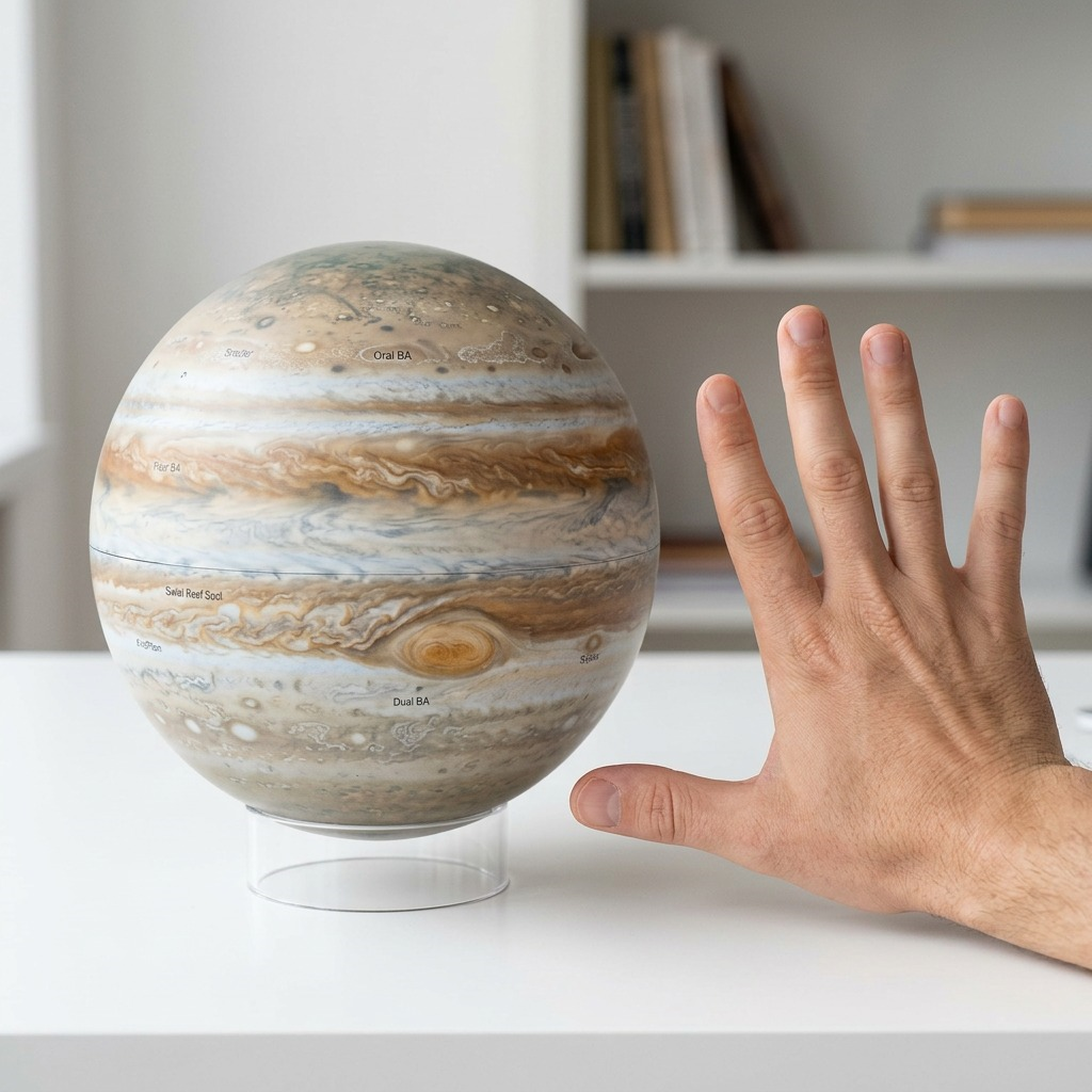 A high-resolution, centered view of the detailed 6-inch Replogle Jupiter globe on its clear acrylic stand.