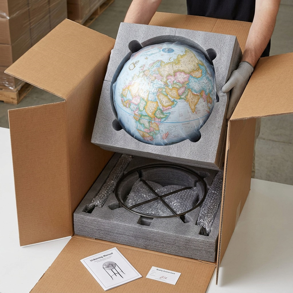 Replogle Trafalgar – Globe sur pied 16 po bleu EN — Présentation du produit et de son emballage