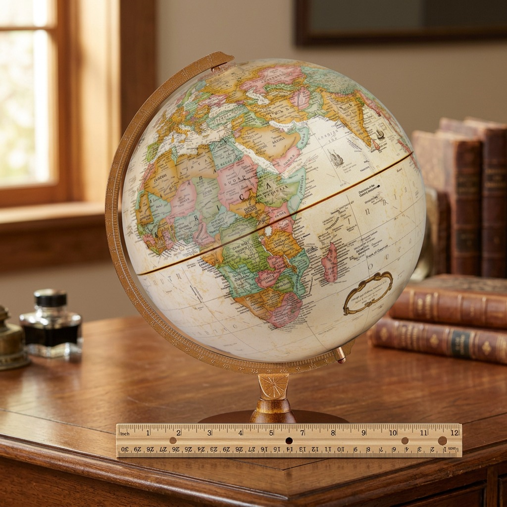 A crisp, high-resolution hero image of the Replogle Hastings antique ocean desk globe against a pure white background.