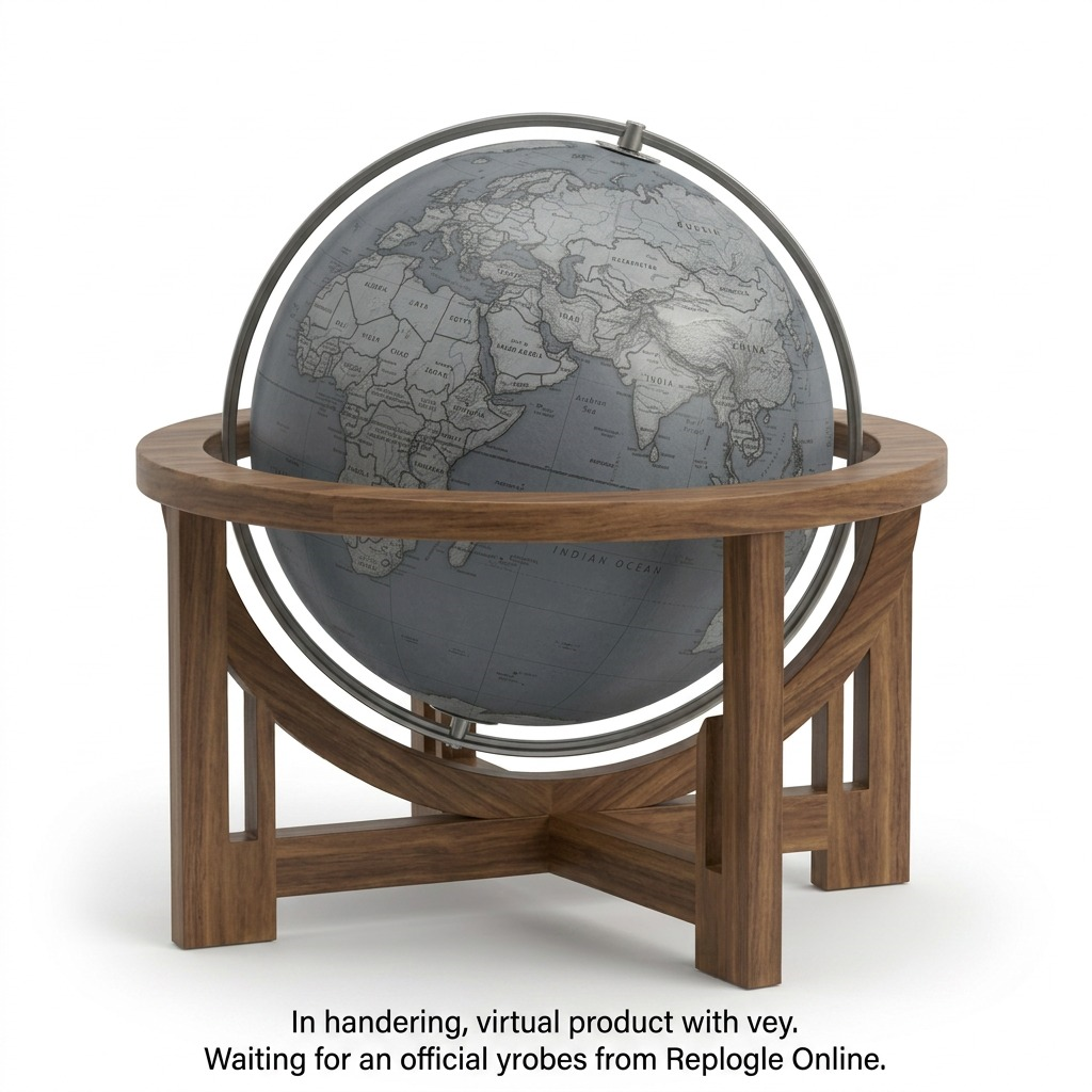 Pure high-resolution hero shot of the gray globe on its wood stand against a white background.