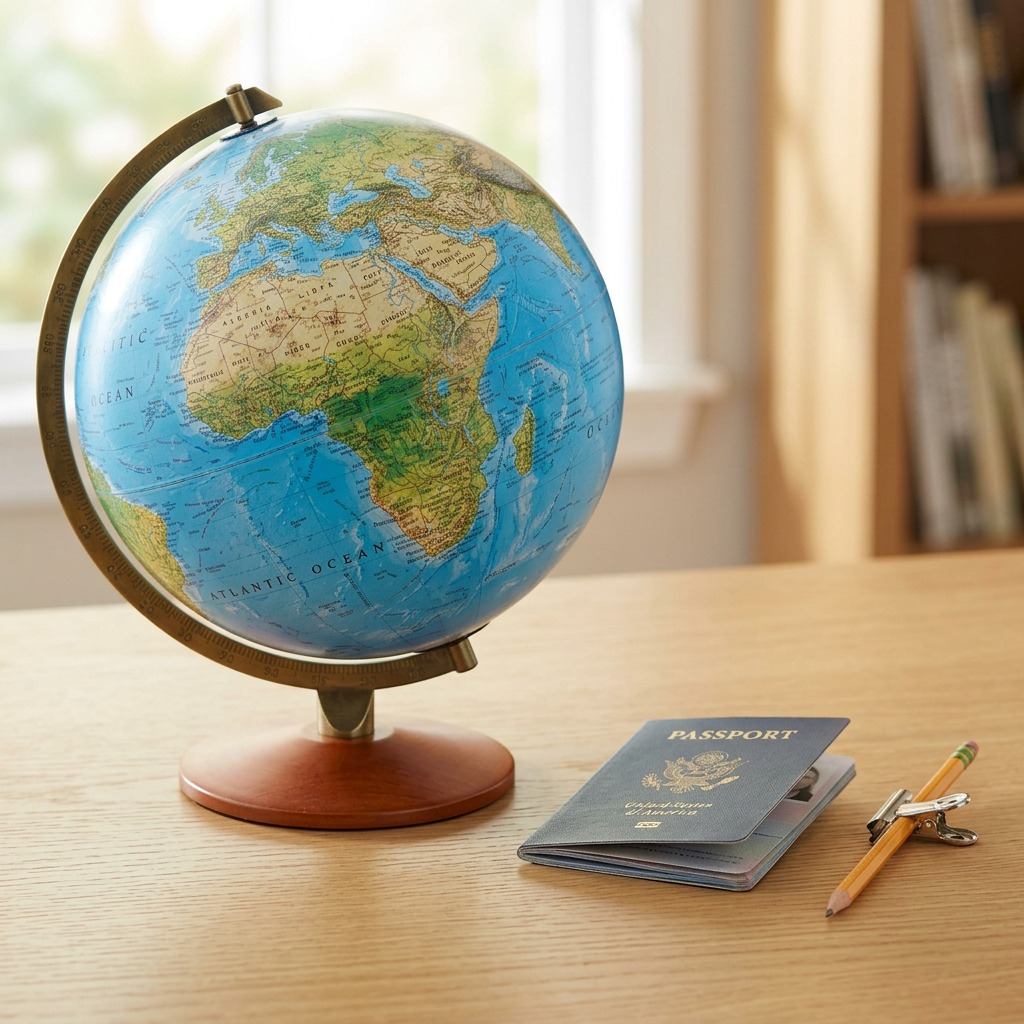 High-resolution centered product image of the Replogle Odessa 12" desk globe on an illuminated stand.