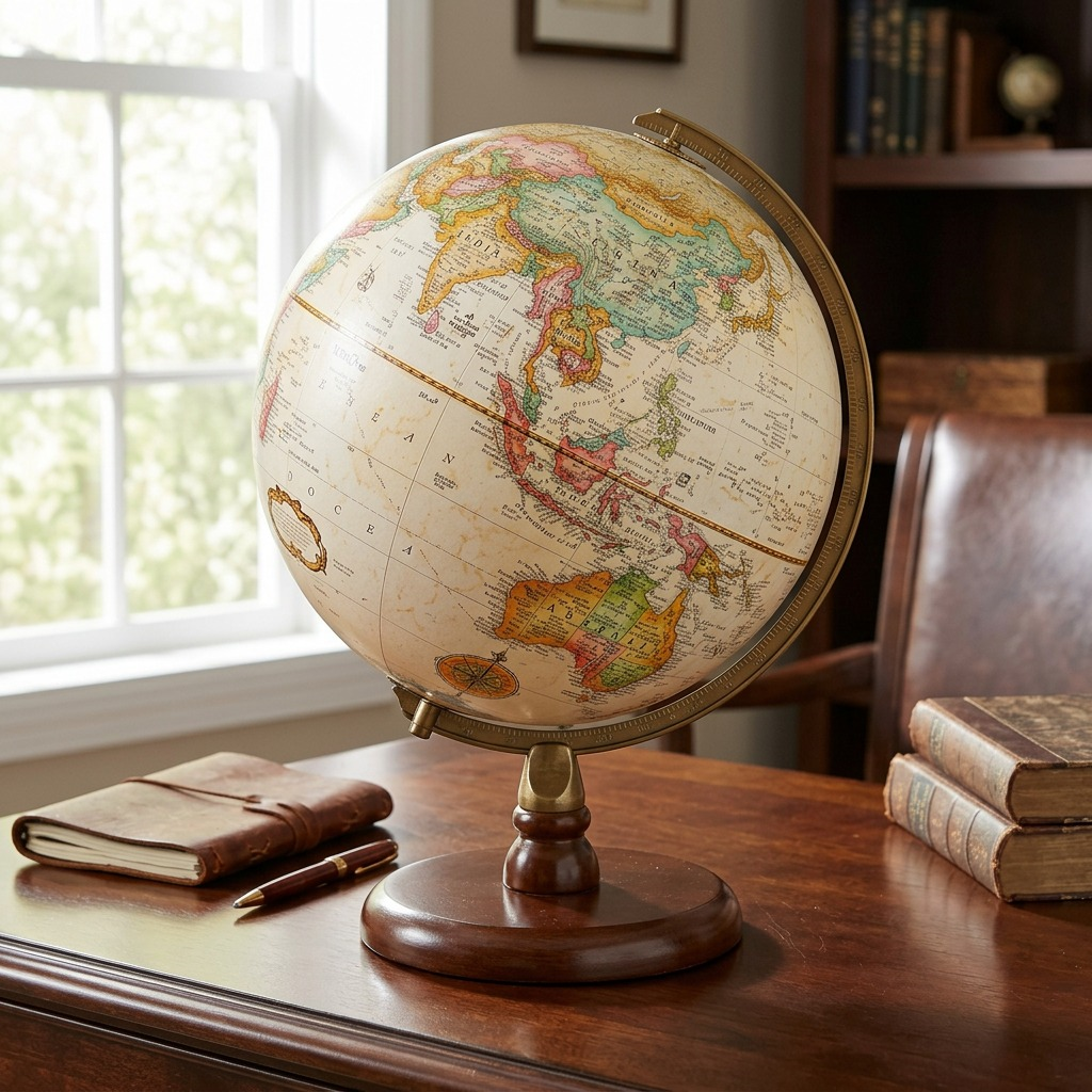 Replogle Quincy – Globe de bureau 9 po antique EN — Présentation dans un décor de bureau ou de maison