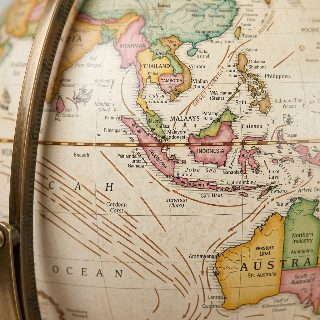 Replogle Quincy – Globe de bureau 9 po antique EN — Gros plan de la cartographie et des détails