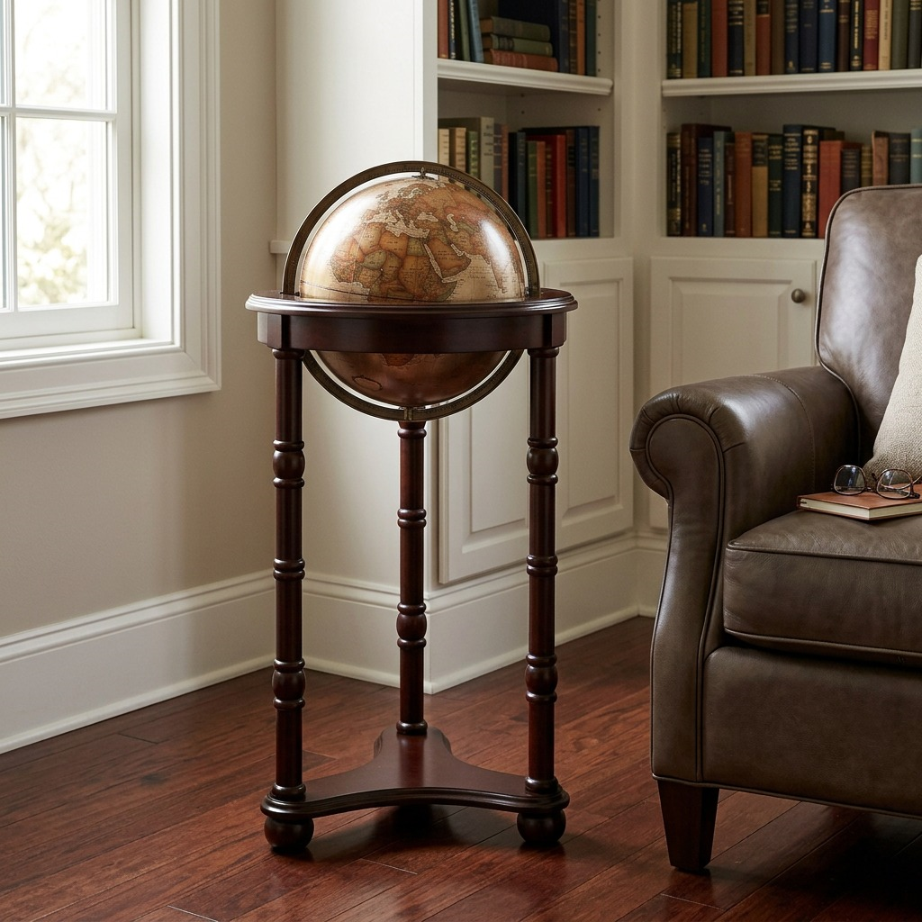 Replogle Lancaster – Globe sur pied 12 po bronze EN — Présentation dans un décor de bureau ou de maison