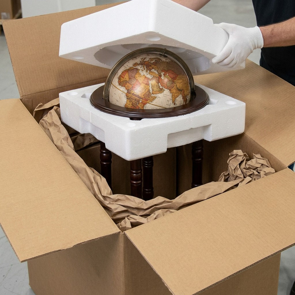 Replogle Lancaster – Globe sur pied 12 po bronze EN — Présentation du produit et de son emballage