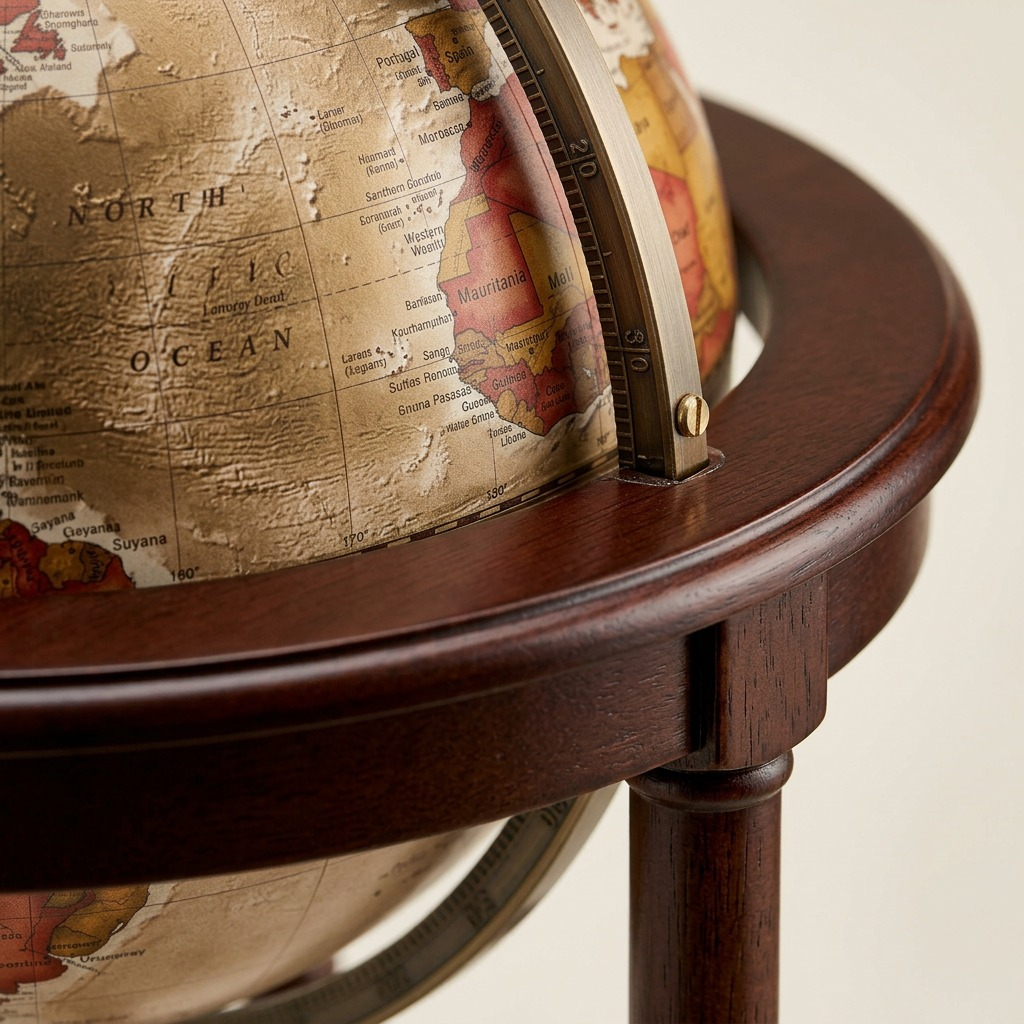 Replogle Lancaster – Globe sur pied 12 po bronze EN — Gros plan de la cartographie et des détails