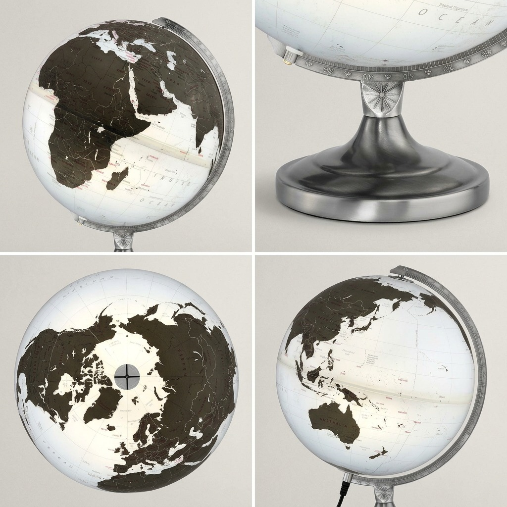 Replogle KRISTIAN – Globe lumineux blanc — Montage présentant plusieurs vues du produit