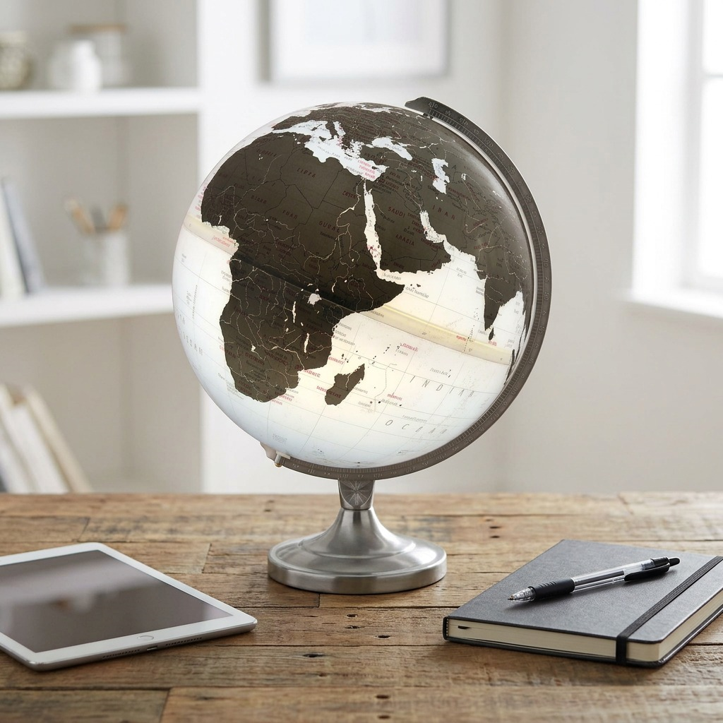 Replogle KRISTIAN – Globe lumineux blanc — Vue du produit avec repère de taille