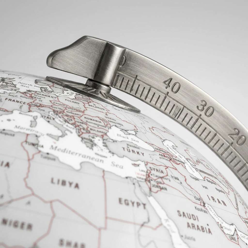Replogle KRISTIAN – Globe lumineux blanc — Gros plan de la cartographie et des détails