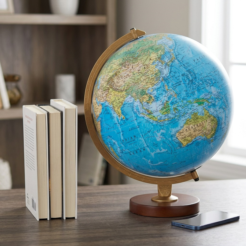 Replogle Livingston Illuminated Desk Globe (86506) high-resolution hero shot on white basis.