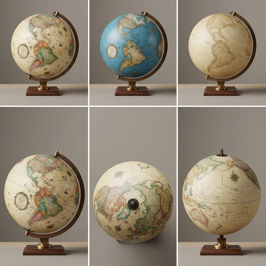 Replogle Forester – Globe de bureau 9 po antique FR — Montage présentant plusieurs vues du produit