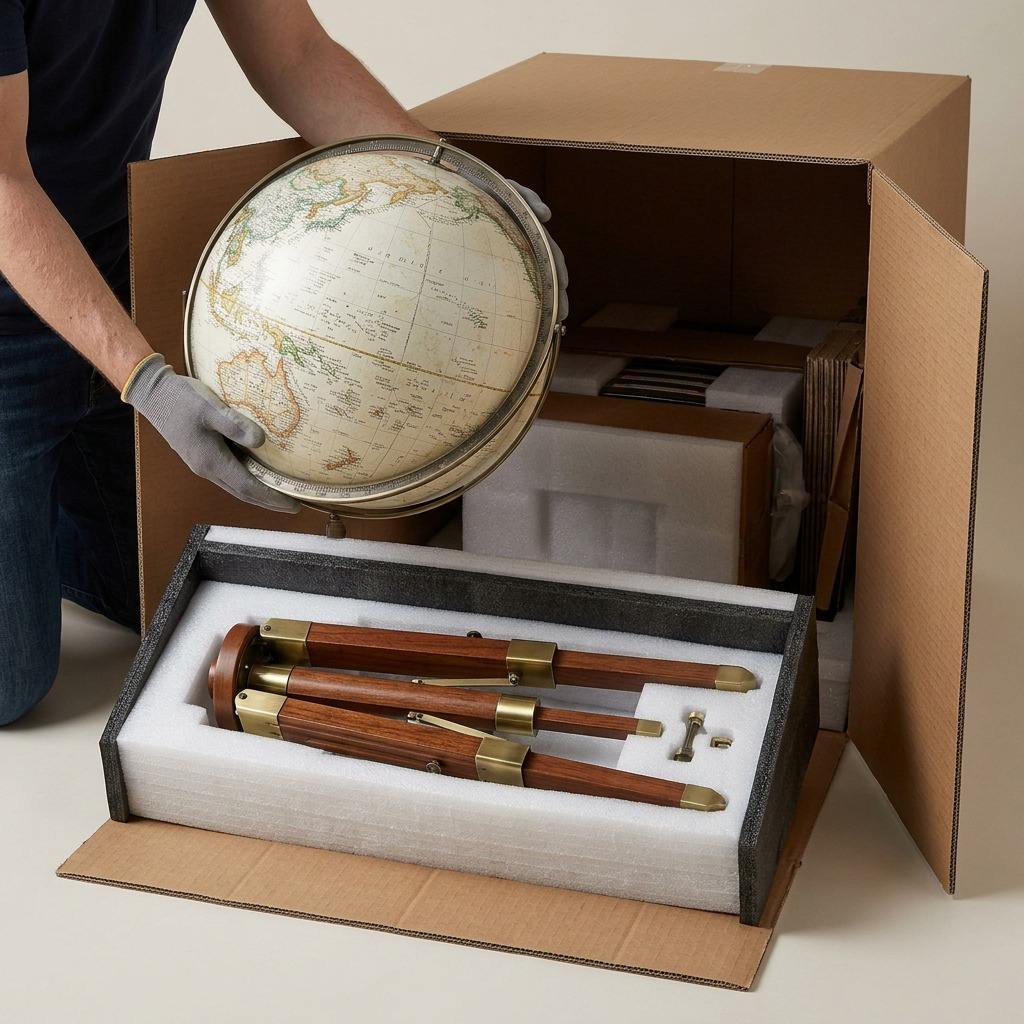 Replogle NG Eaton III – Globe sur pied 16 po antique — Présentation du produit et de son emballage