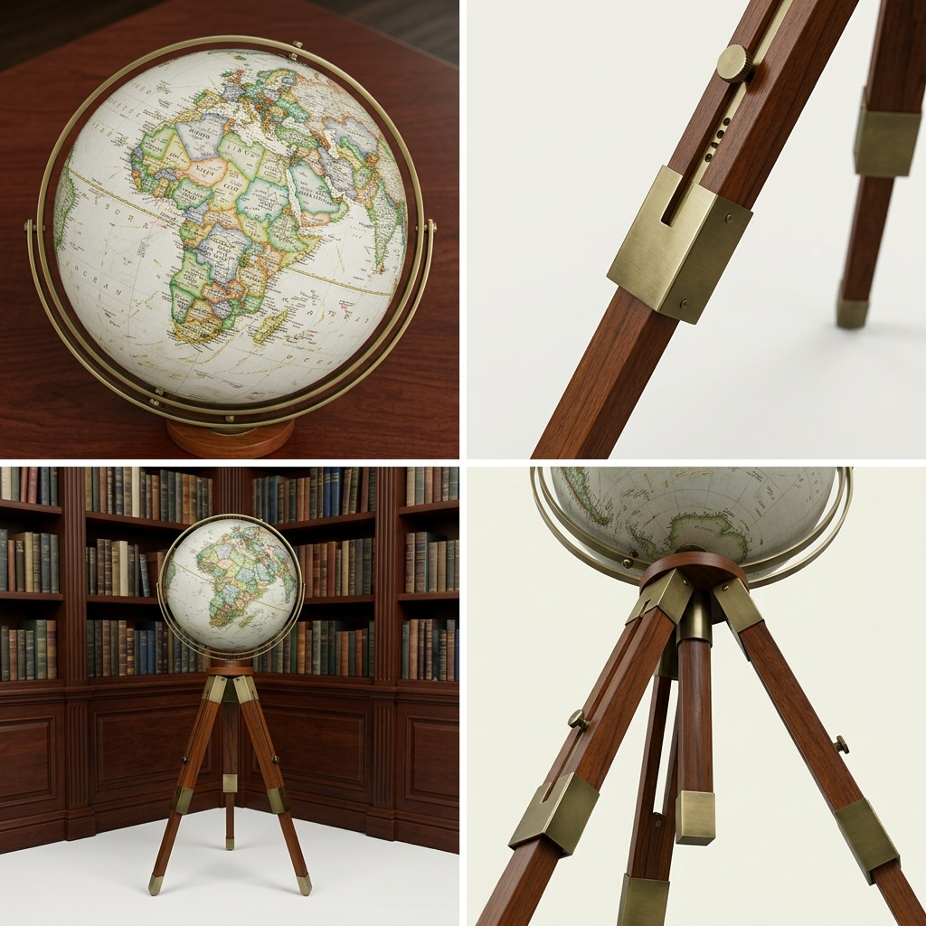 Replogle NG Eaton III – Globe sur pied 16 po antique — Montage présentant plusieurs vues du produit