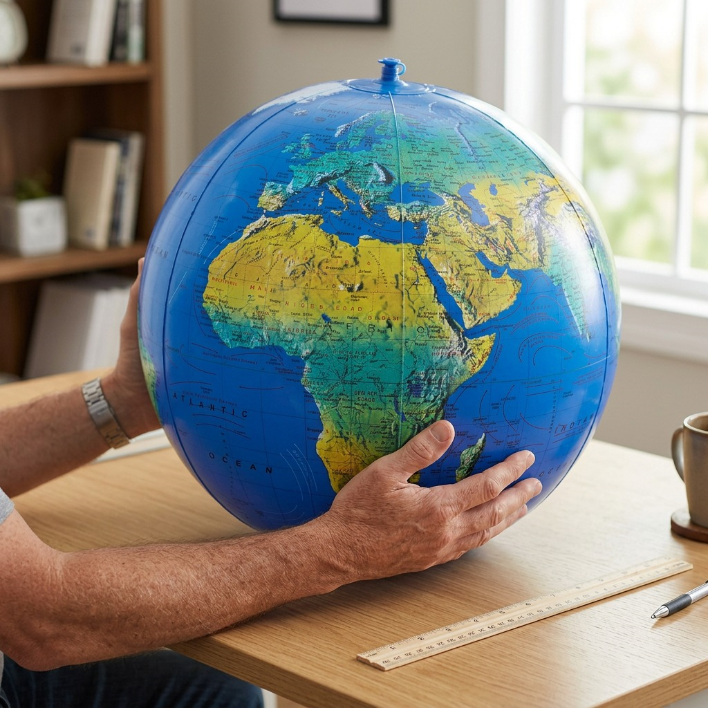 A high-resolution product photograph of an inflated Replogle 12-inch Blue Ocean topographical globe, centered against a pure white background.
