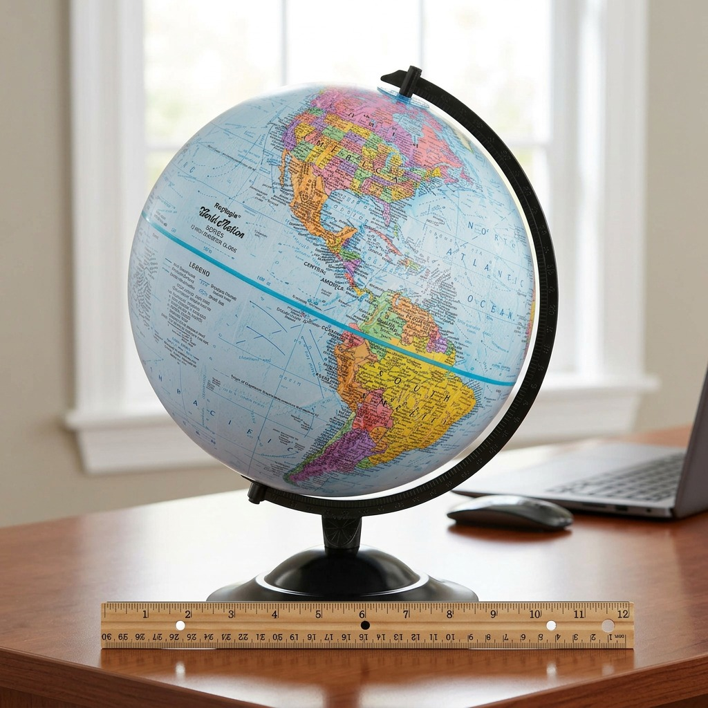 A high-resolution, centered view of the Replogle 12-inch Blue Ocean Desk Globe from image_0.png against a pure white background. The globe is precise, featuring the full Replogle World Nation logo and map details, with a realistic soft shadow for depth.