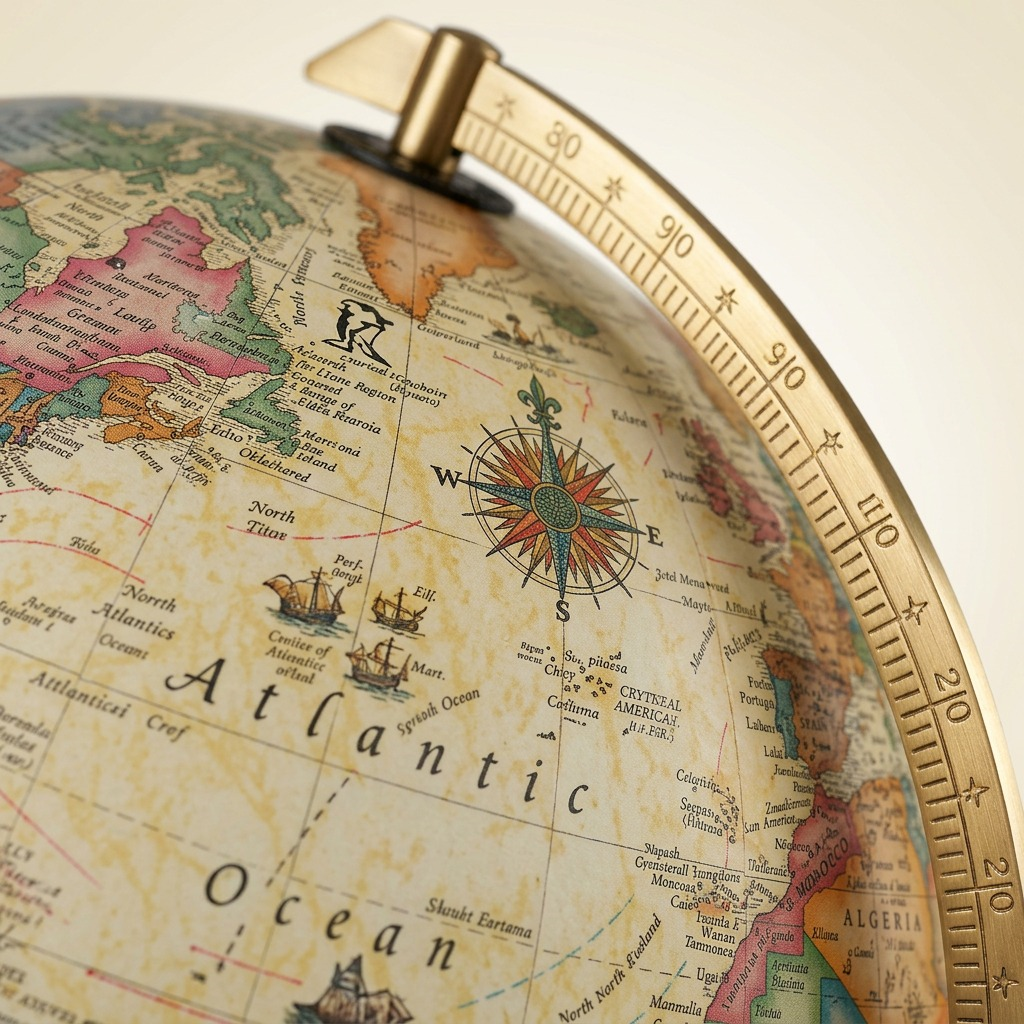 Replogle Globes Carlyle 12" Antique Ocean French desk globe on a wooden base with illuminated feature. (UPC 039231835532)