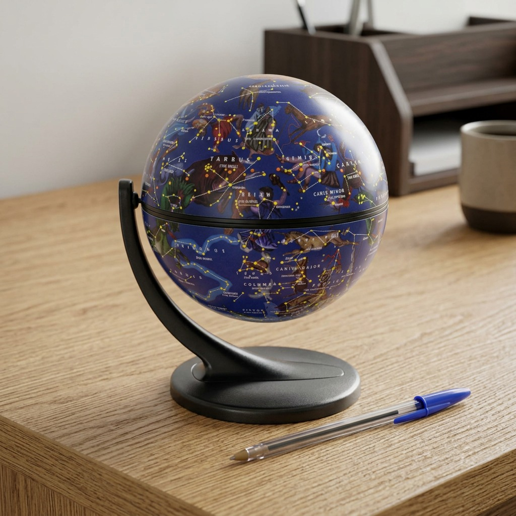 A crisp, pure white-background hero shot of the dark blue Replogle Celestial Wonderglobe on its black metal stand.