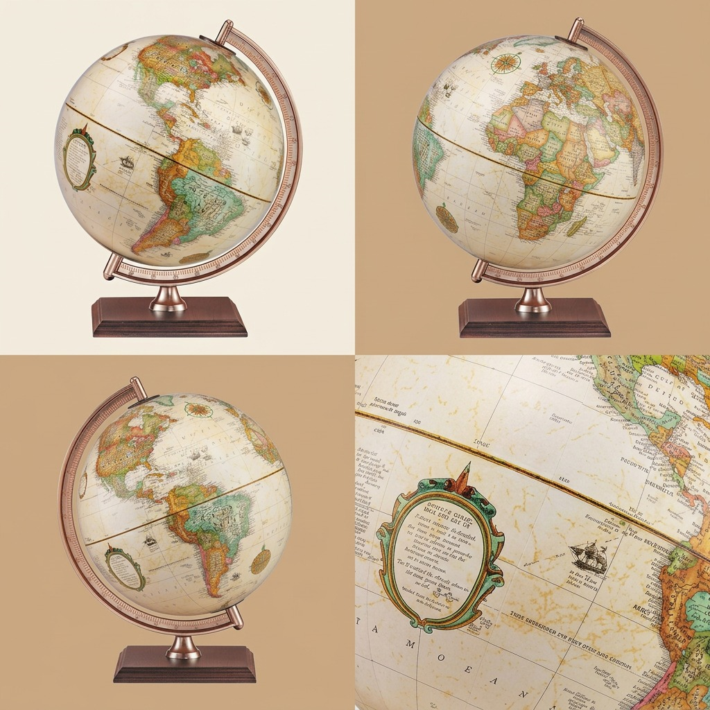 Replogle Forester – Globe de bureau 9 po antique EN — Montage présentant plusieurs vues du produit
