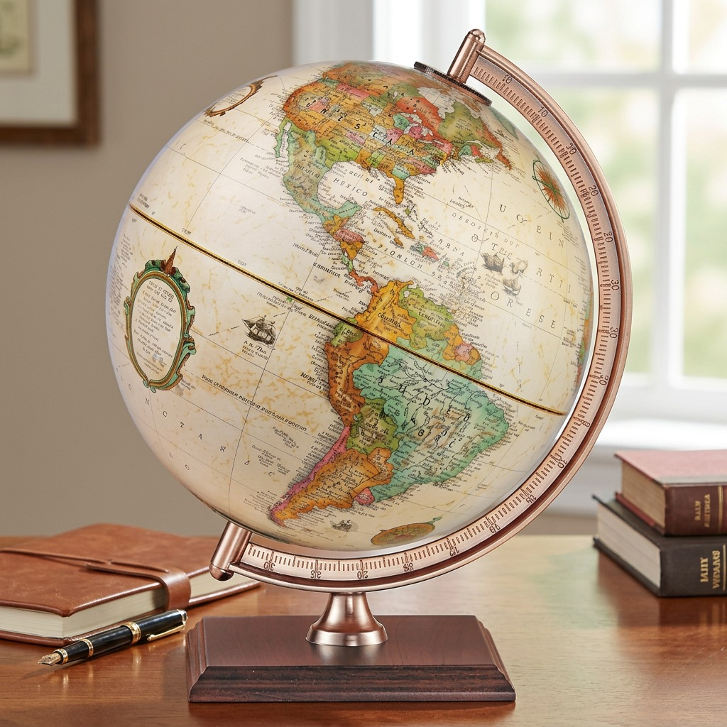Replogle Forester – Globe de bureau 9 po antique EN — Présentation dans un décor de bureau ou de maison